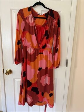 DR2 Long Sleeve Floral Midi Dress - Pink & Orange